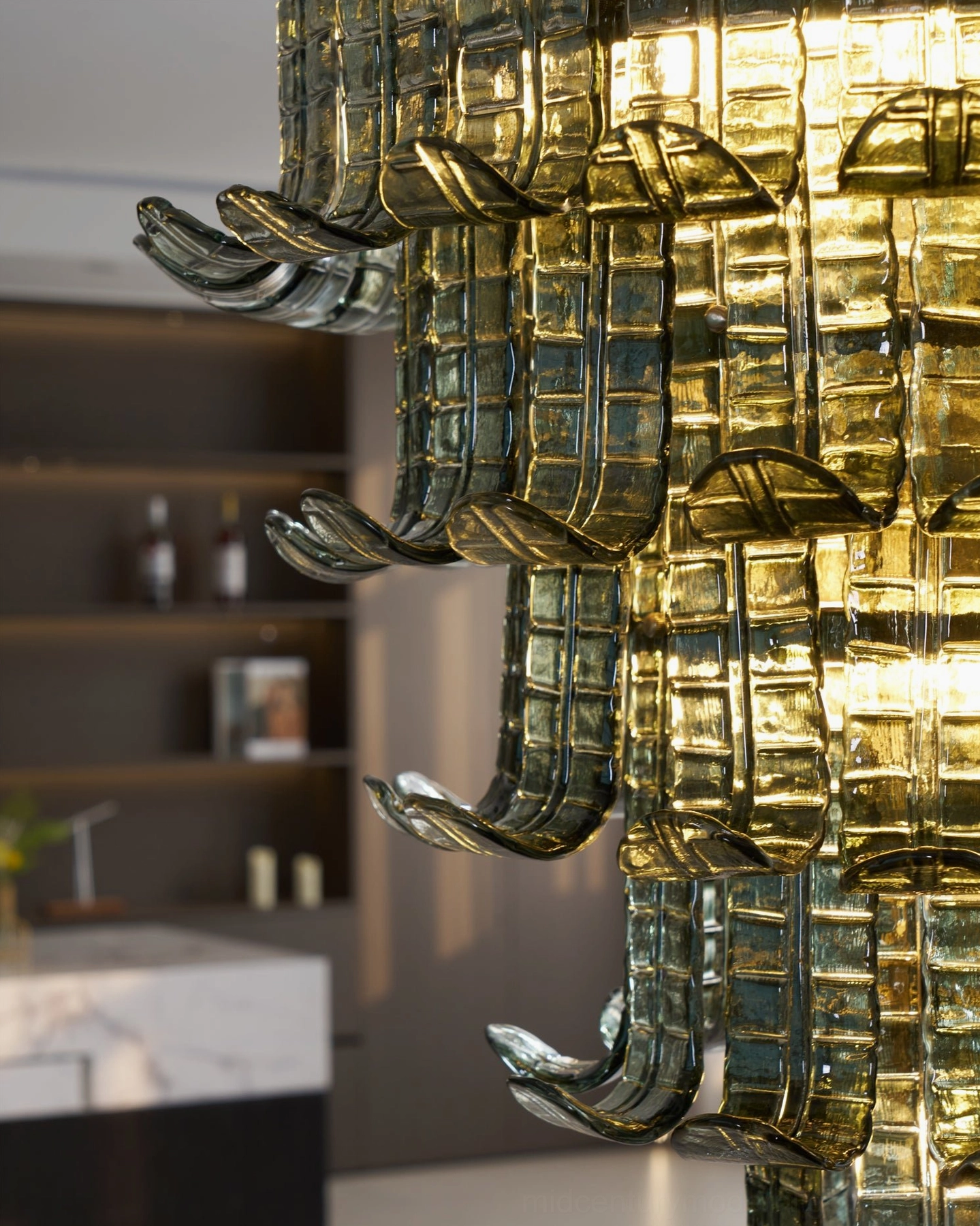 Murano glass tiered chandelier modern sculptural form highlighting geometric precision and elegant glass tier arrangement
