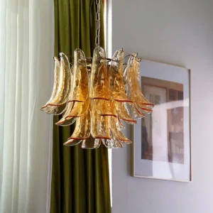 Hand-blown Murano glass chandelier vintage room setting side angle