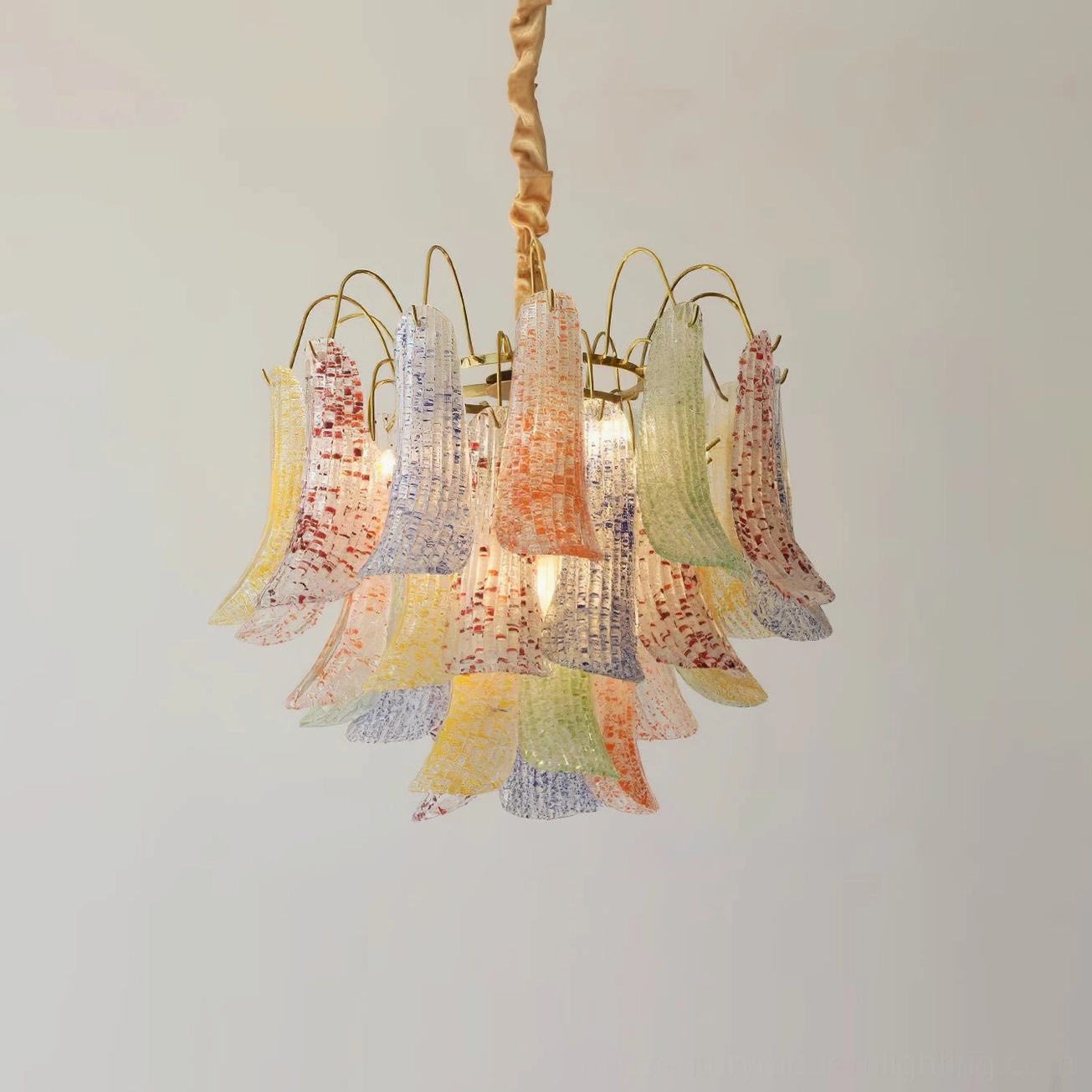 Colorful multicolor Murano glass chandelier with vibrant speckling in eclectic design setting