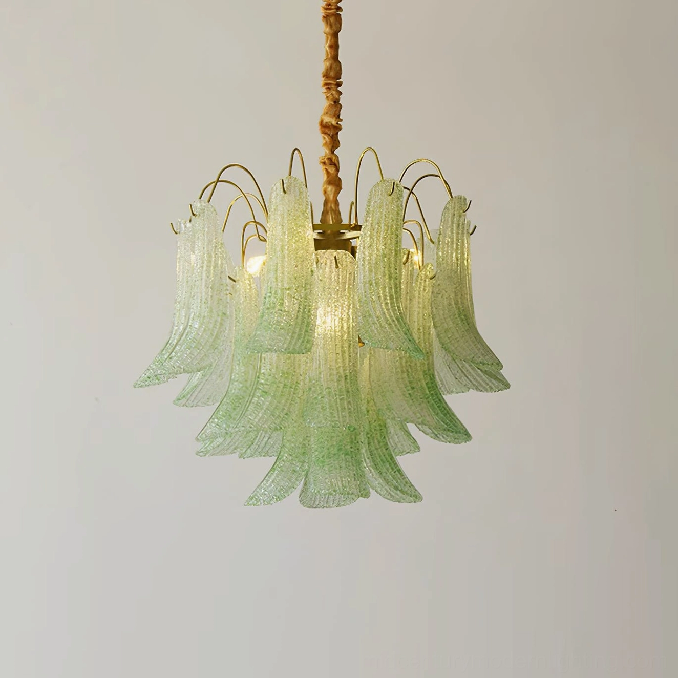 Green tone Murano glass chandelier standard 50cm size with sage speckled petal leaves
