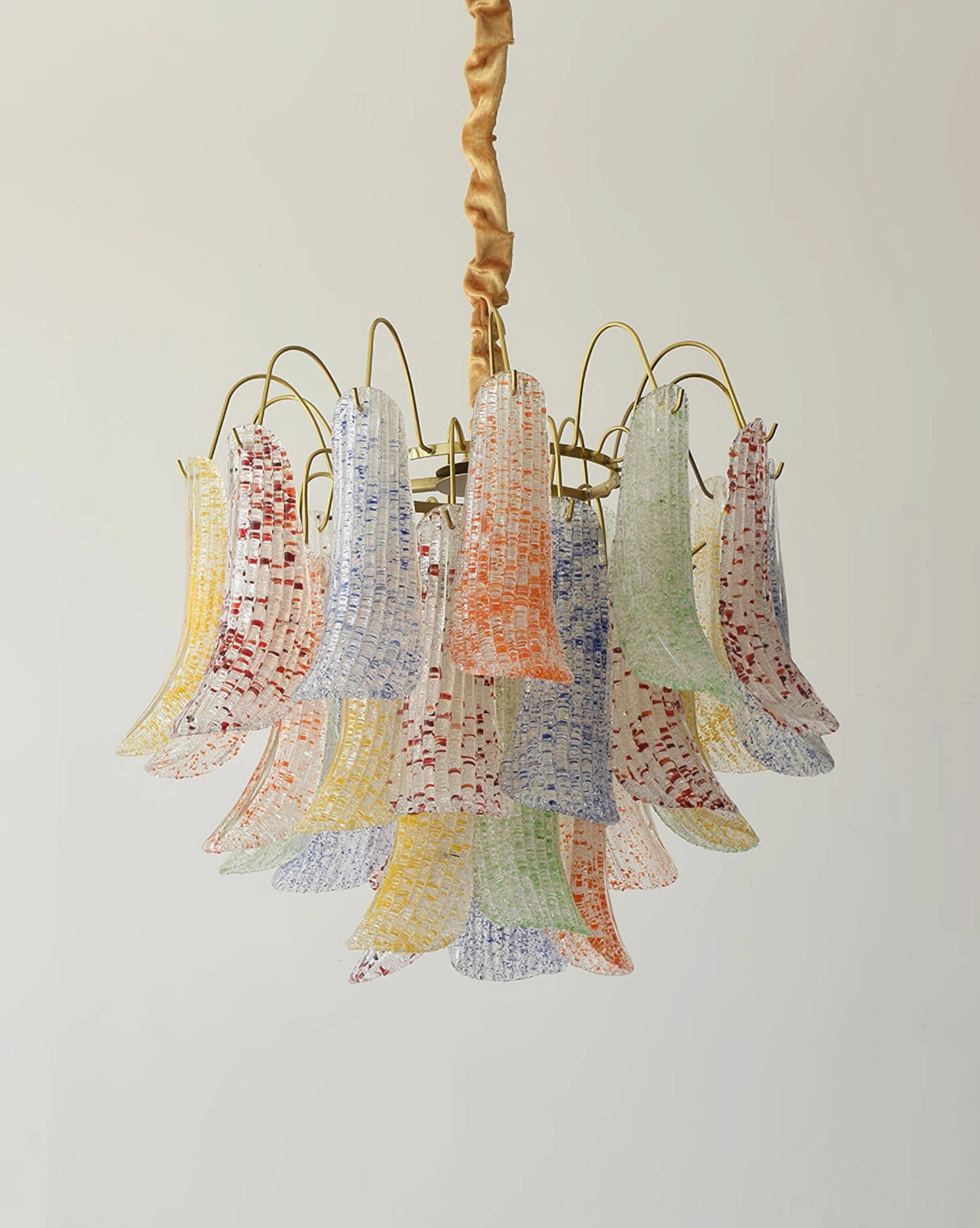 Multicolor speckled Murano glass chandelier detail showing natural variation and artistic glass craftsmanship