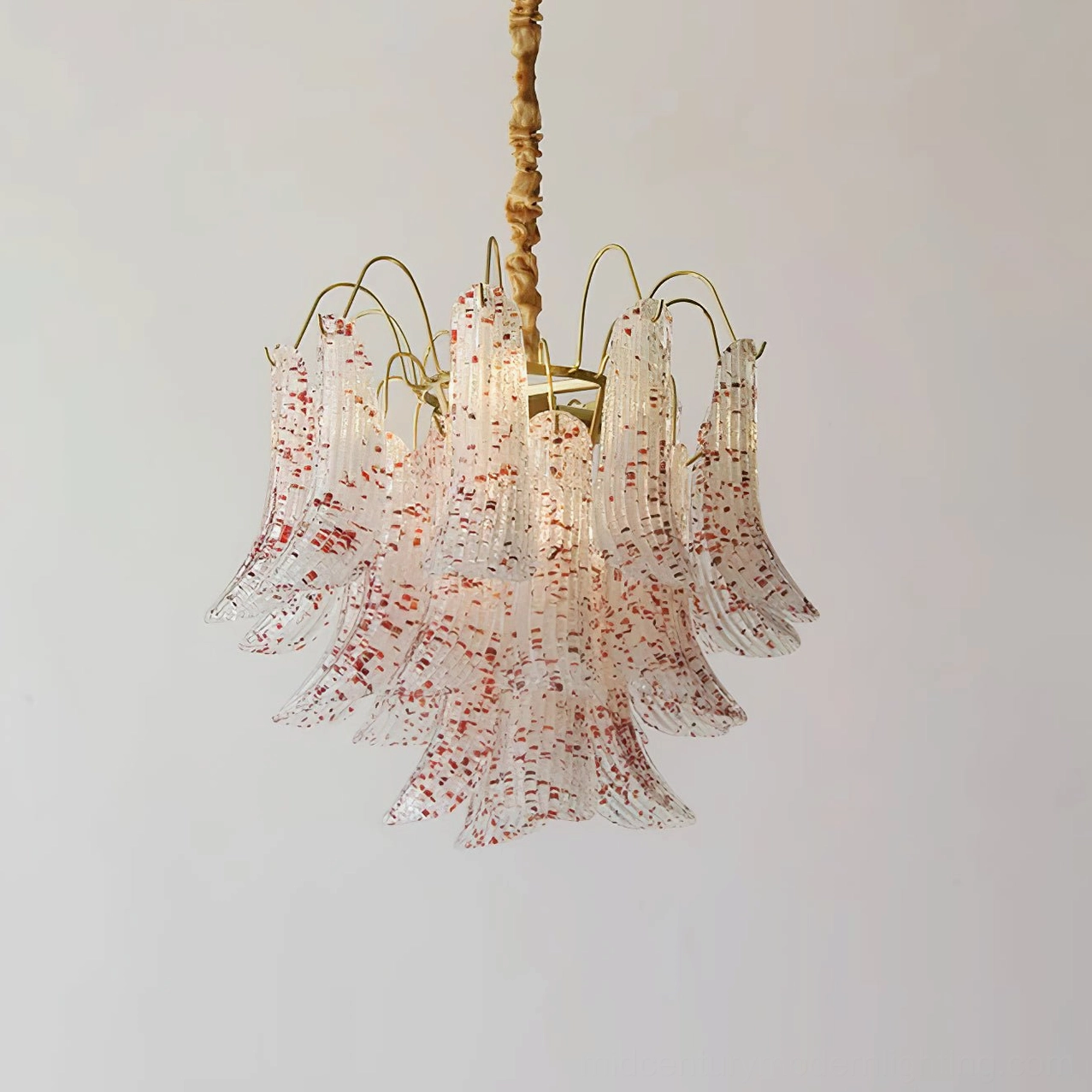 Red Murano glass chandelier 50cm standard size with warm terra cotta speckled petal design
