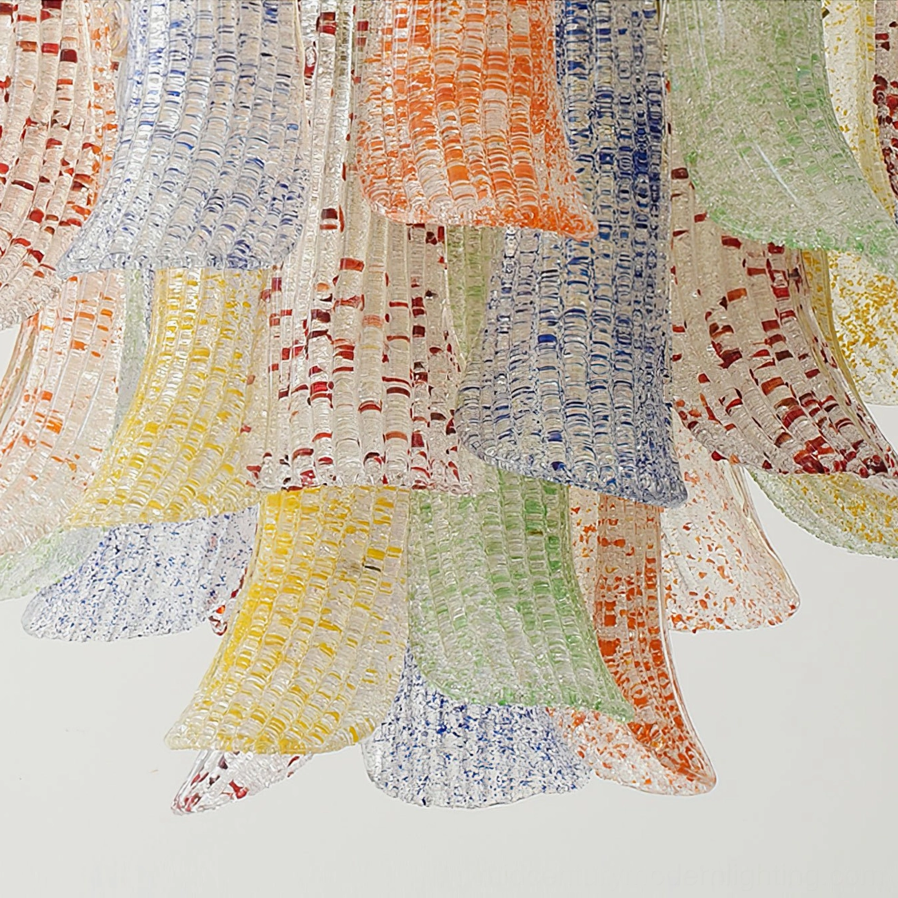 Statement size 60cm Murano glass chandelier with 31 hand-shaped petal leaves creating dramatic lighting statement