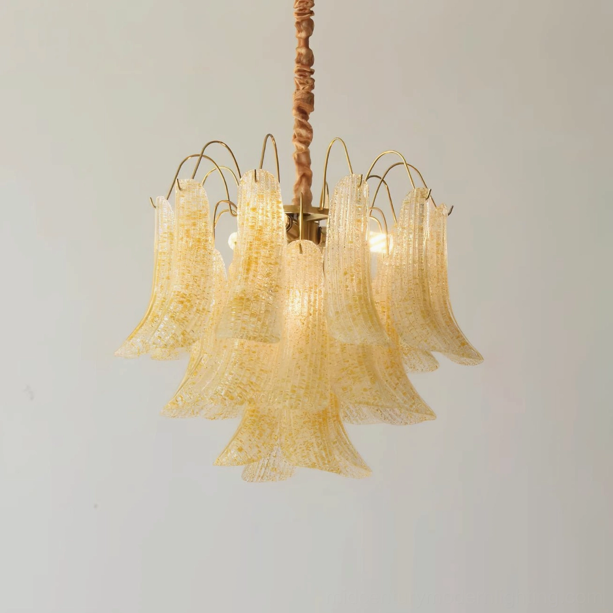 Yellow golden Murano glass chandelier 50cm standard size with warm amber multicolor speckling