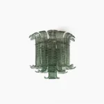 Murano glass leaf ceiling lamp top view, sage green textured glass panels, mid-century modern design