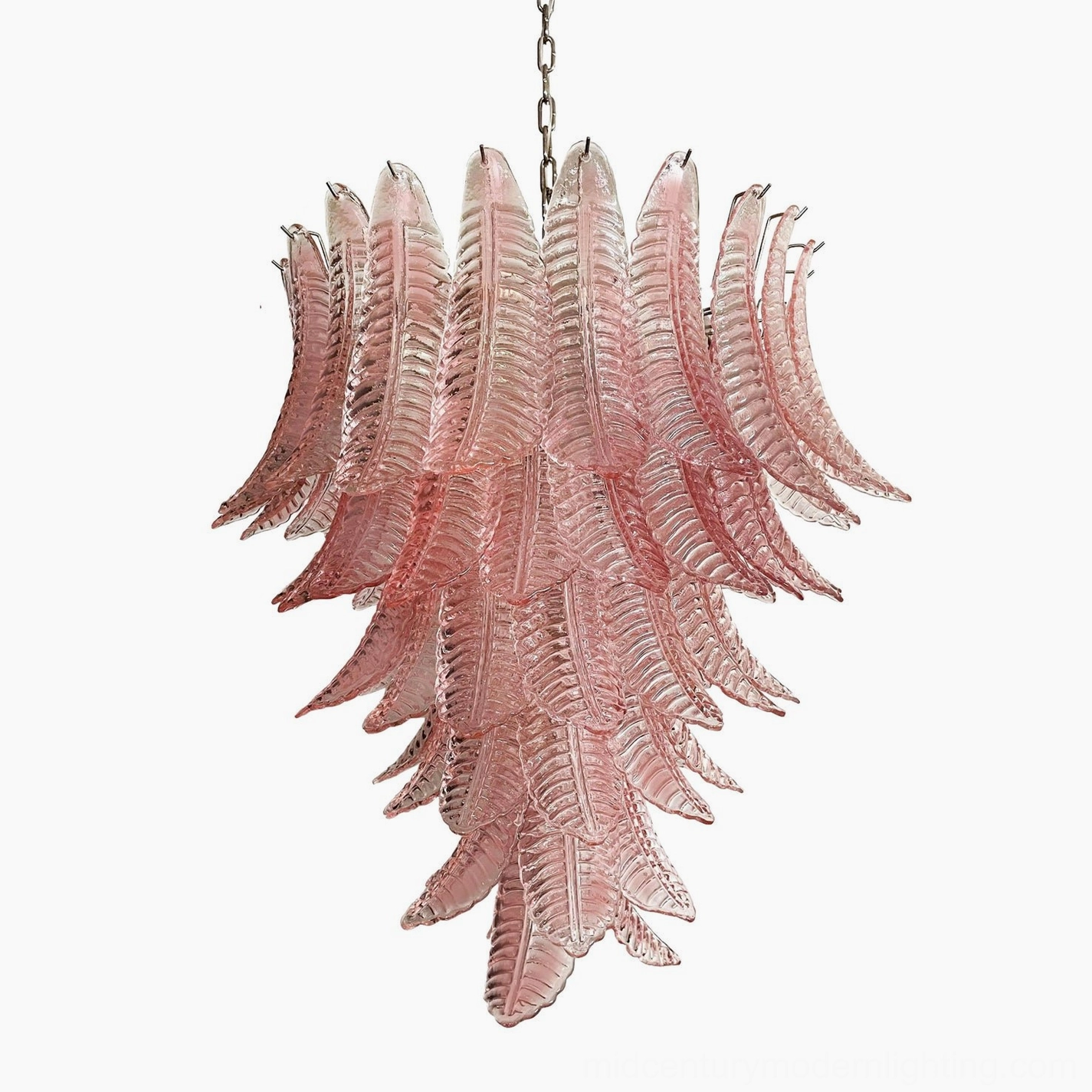 Murano glass palm leaf chandelier showing intricate glass detailing and light refraction