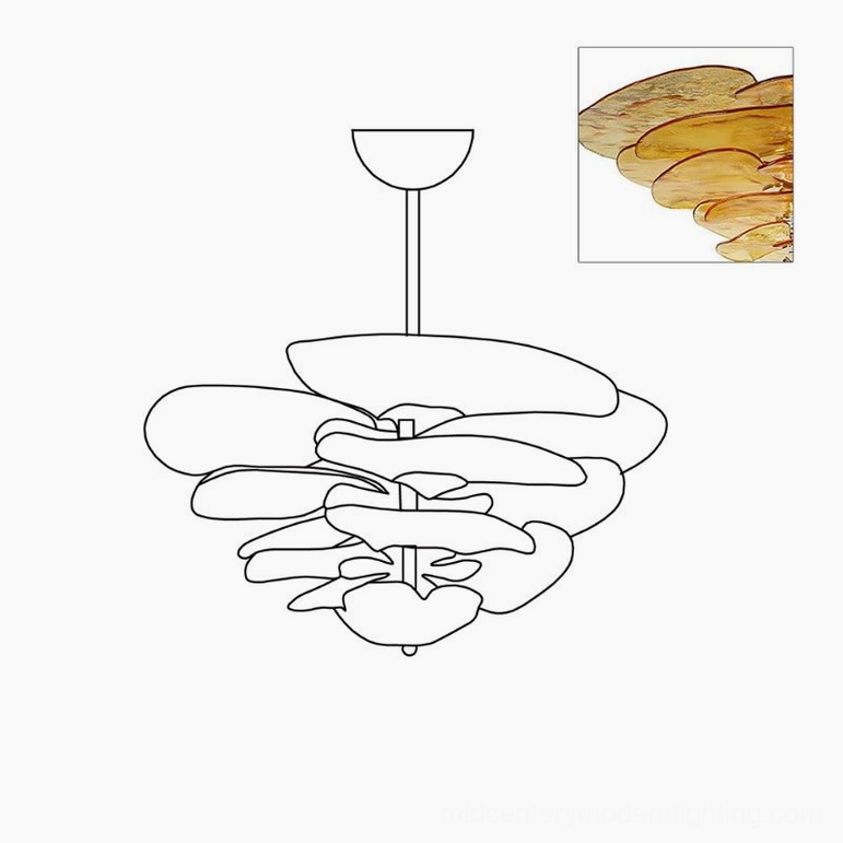 Murano lotus leaf chandelier with textured hand-blown glass petals and architectural scale