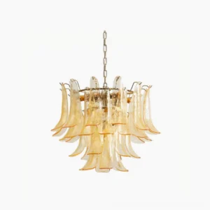 Murano petal chandelier amber glass front view white background