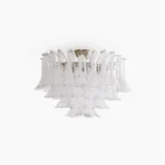 Murano Petal hand-blown glass ceiling chandelier with layered transparent glass petals and brushed nickel hardware, front studio view