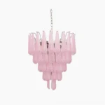 Murano pink glass dewdrop chandelier 18-head tiered design front overhead view studio lighting detail