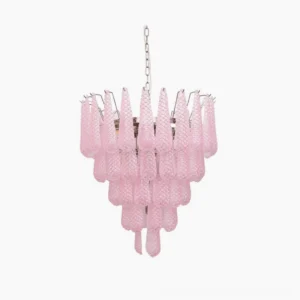 Murano pink glass dewdrop chandelier 18-head tiered design front overhead view studio lighting detail