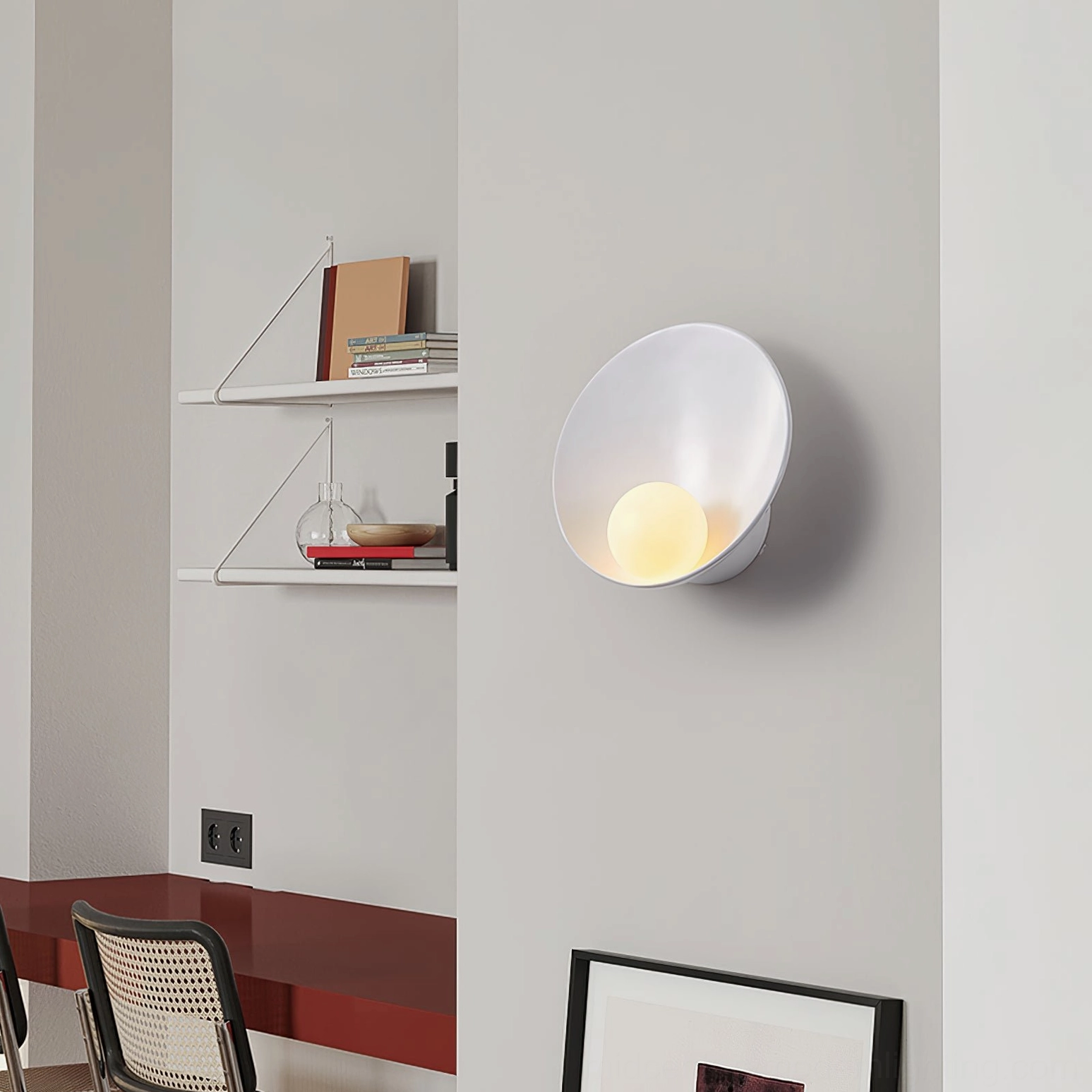 Musa white wall sconce ambient lighting effect in modern minimalist interior design setting