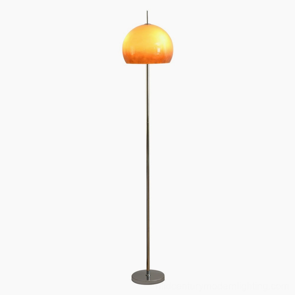 Vintage mushroom floor lamp with silver base and brown glass dome in product view