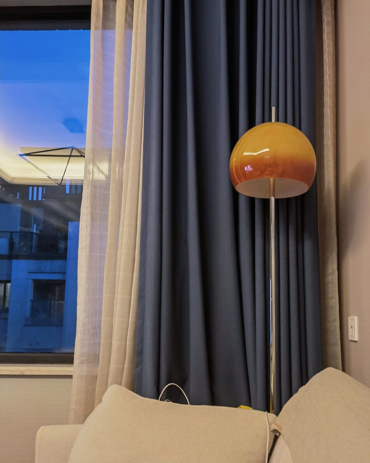 Mid-century mushroom dome lamp cord and foot switch control mechanism detail