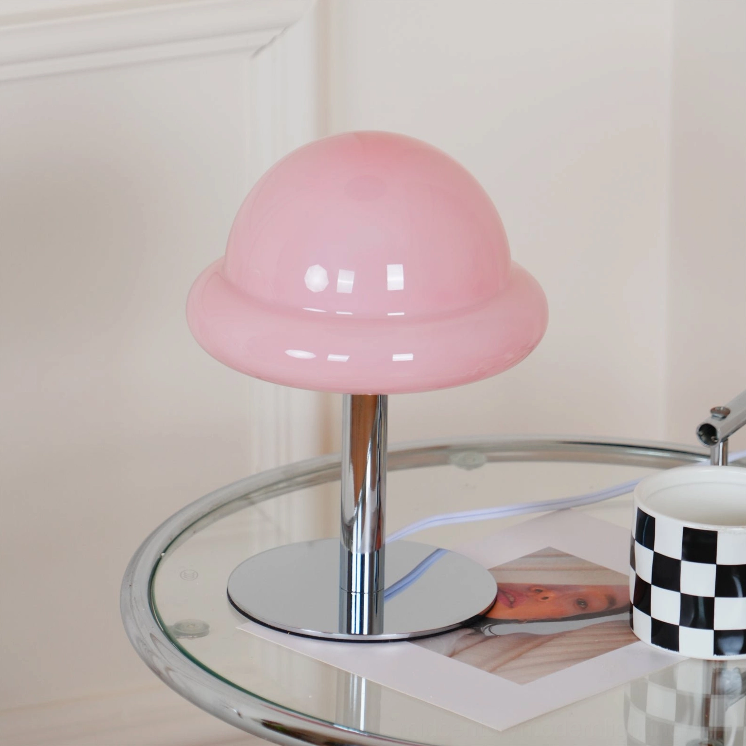 Cream color mushroom dome table lamp retro aesthetic warm ambient lighting fixture
