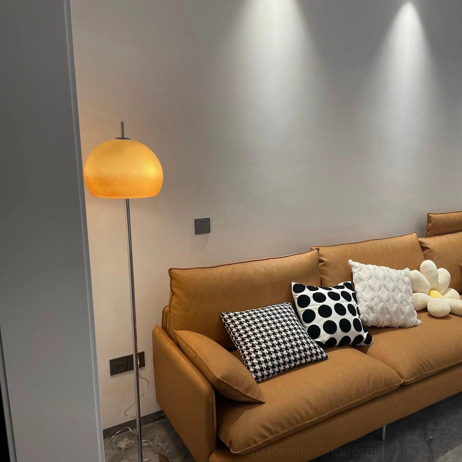 Mushroom dome floor lamp showing full height and proportions in interior space