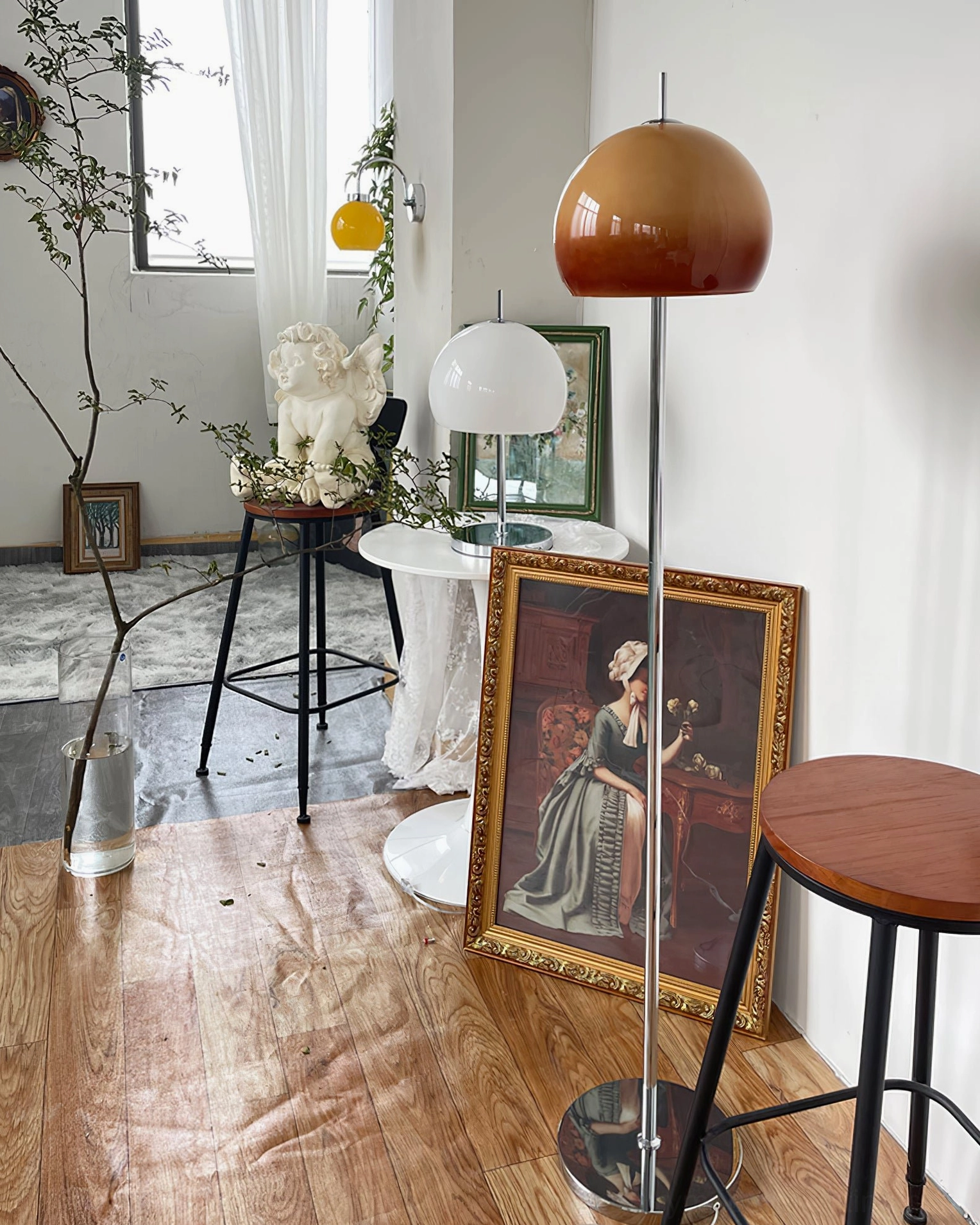 Mushroom floor lamp positioned in modern home decor setting with styling context