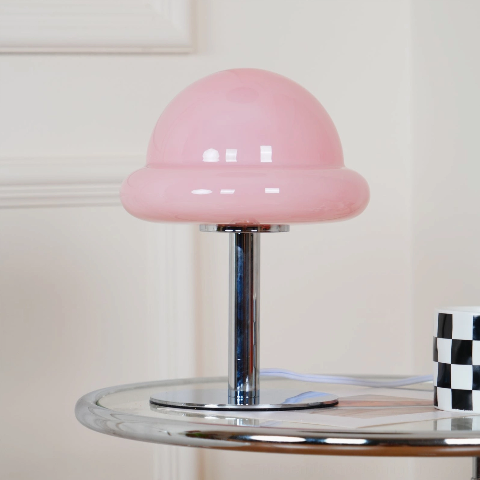 Orange and cream color variant mushroom table lamp mid-century modern living room setting