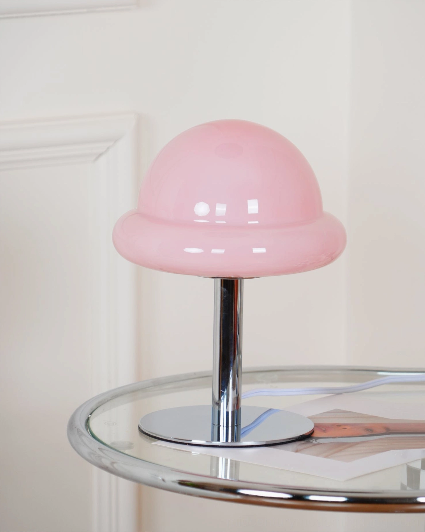Pink mushroom table lamp pastel color option mid-century modern home office workspace