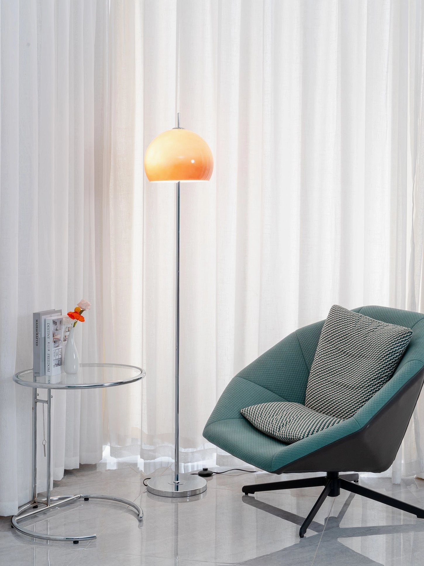 Mushroom floor lamp profile view highlighting proportions and elegant silhouette design