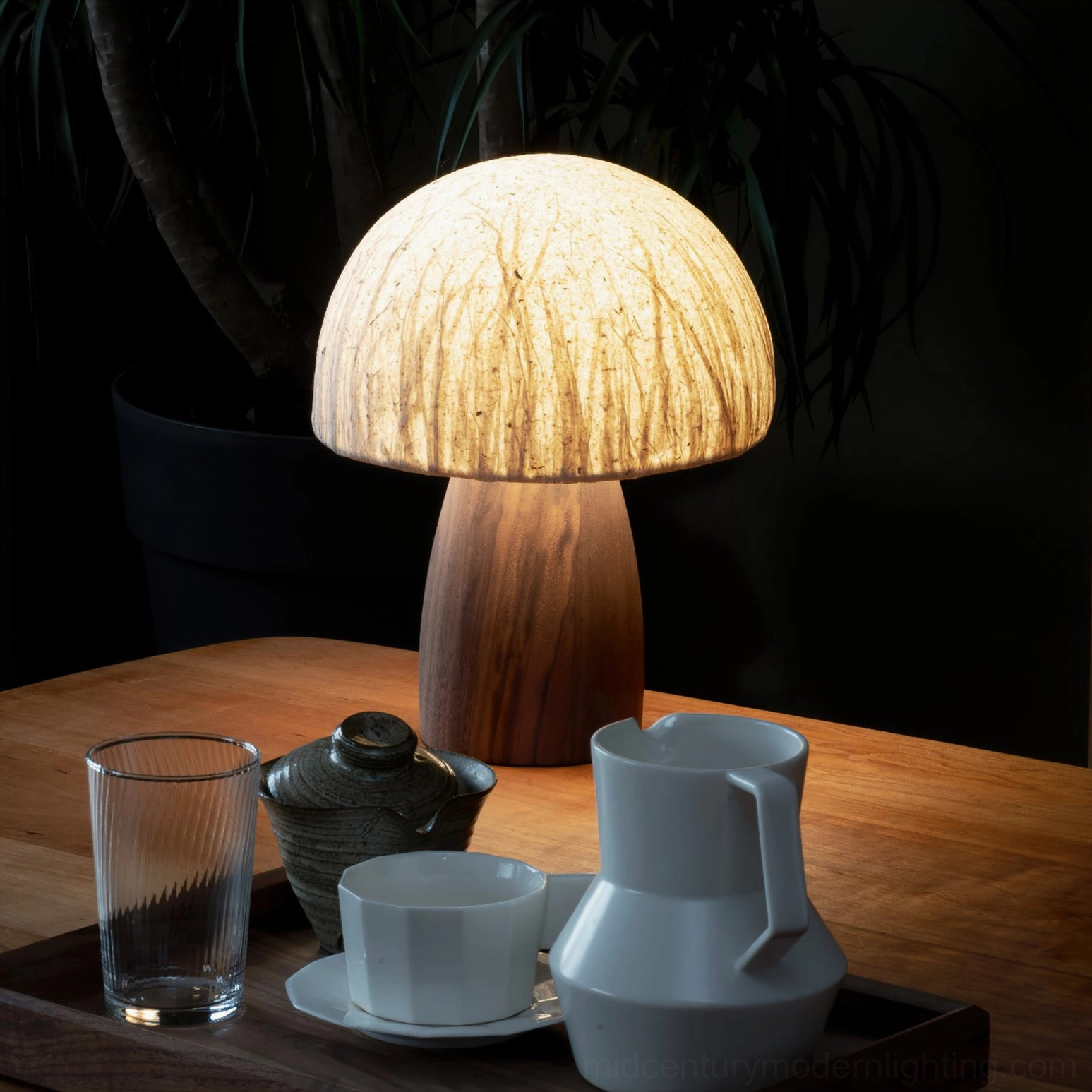 Mushroom lamp paired with Edison bulb for vintage aesthetic warm glow