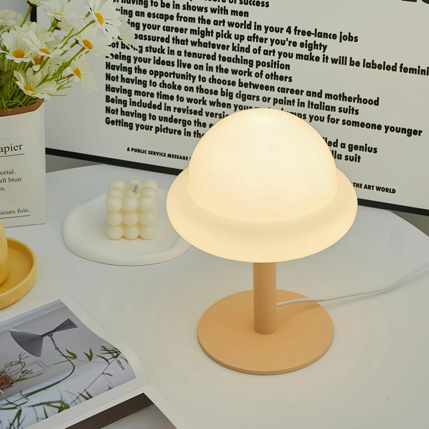 Mid-century modern mushroom lamp integrated LED light source and warm color temperature