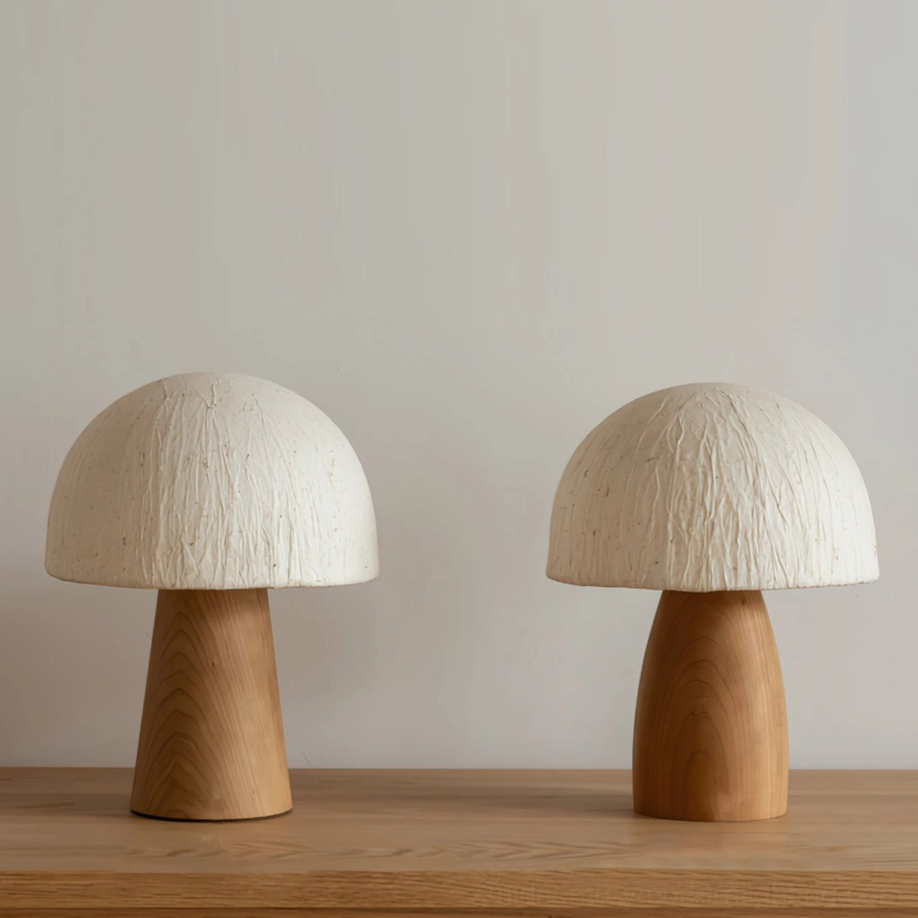Mushroom lamp creating ambient mood lighting in yoga and meditation space