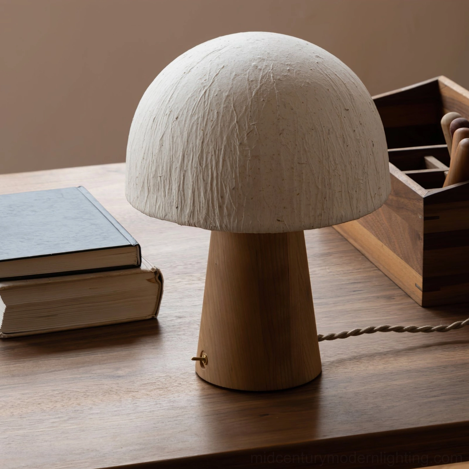 Mushroom table lamp full view showing proportions and silhouette against neutral background