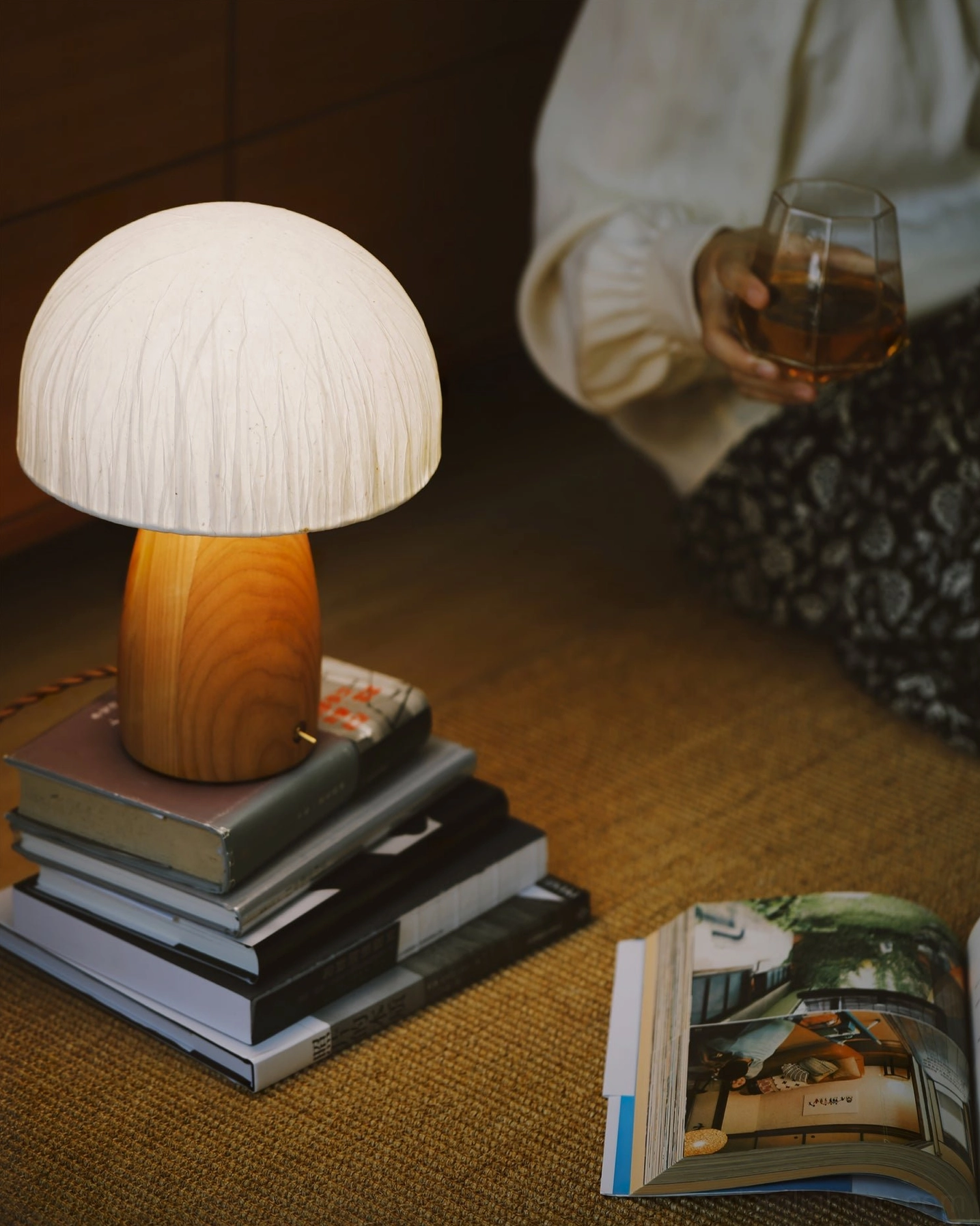 Mushroom table lamp rear view showing base construction and cord placement