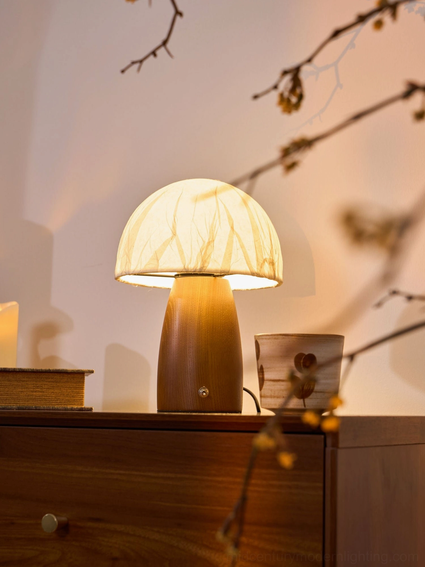 Mushroom table lamp demonstrating versatile placement options for various interior styles