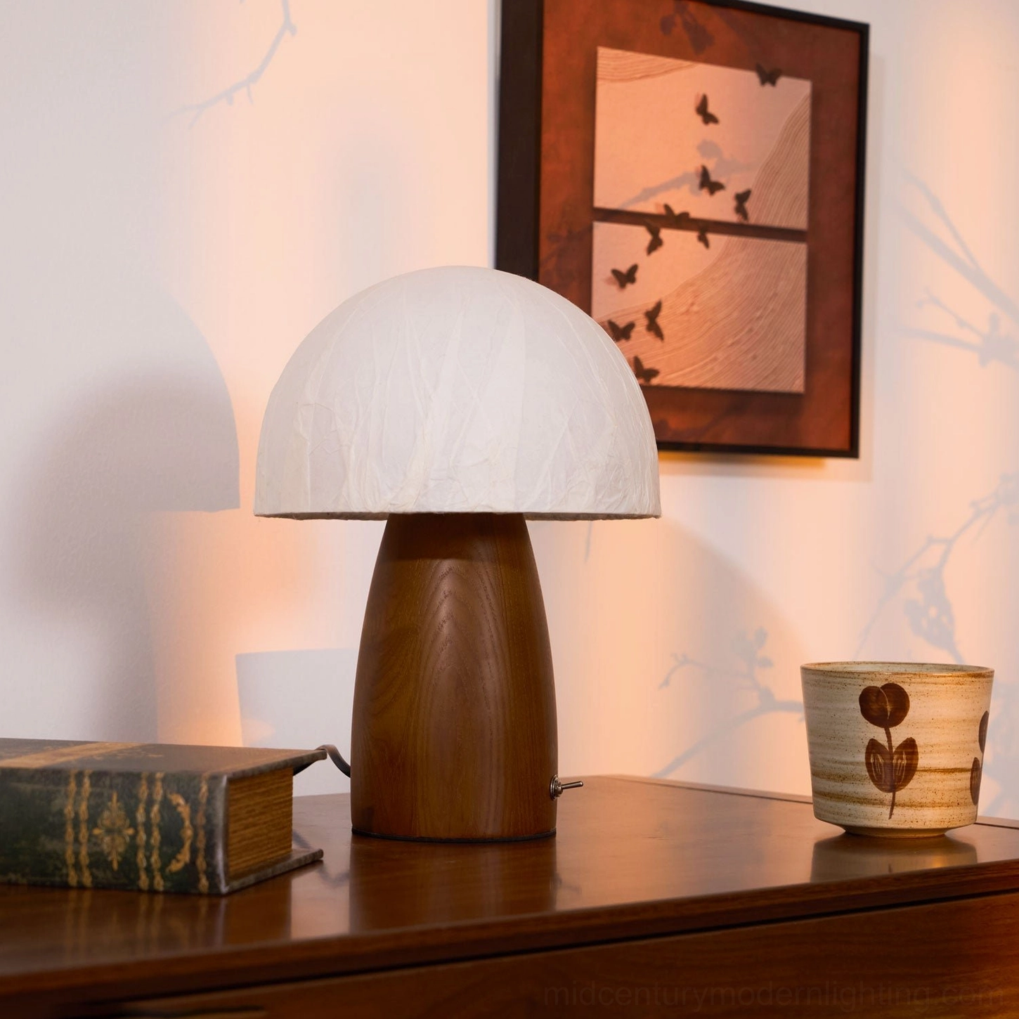Mushroom organic paper shade table lamp capturing wabi-sabi design philosophy