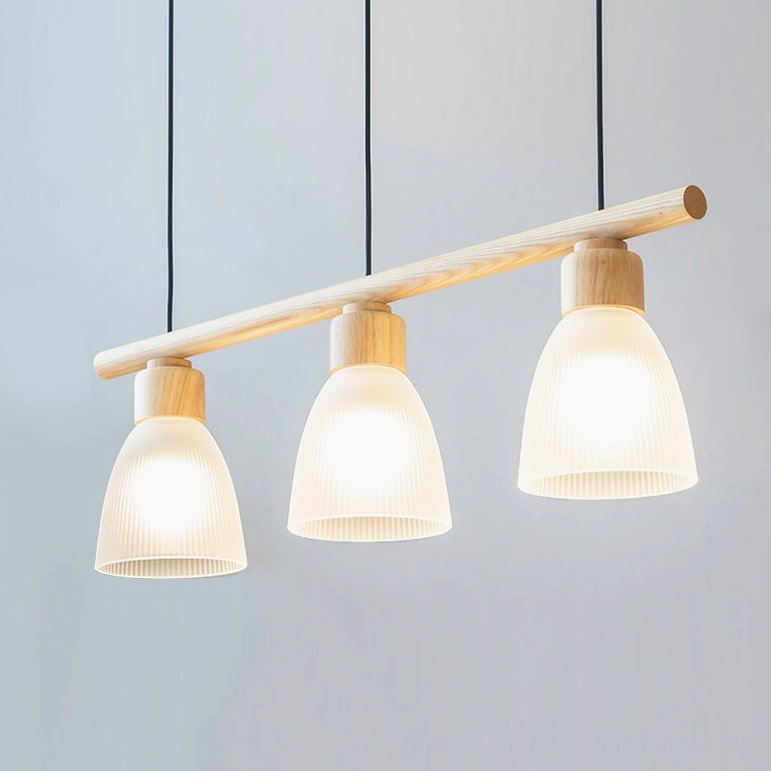 Muto Bird Chandelier Model B white and wood - 3-head pendant light fixture with clean Scandinavian design