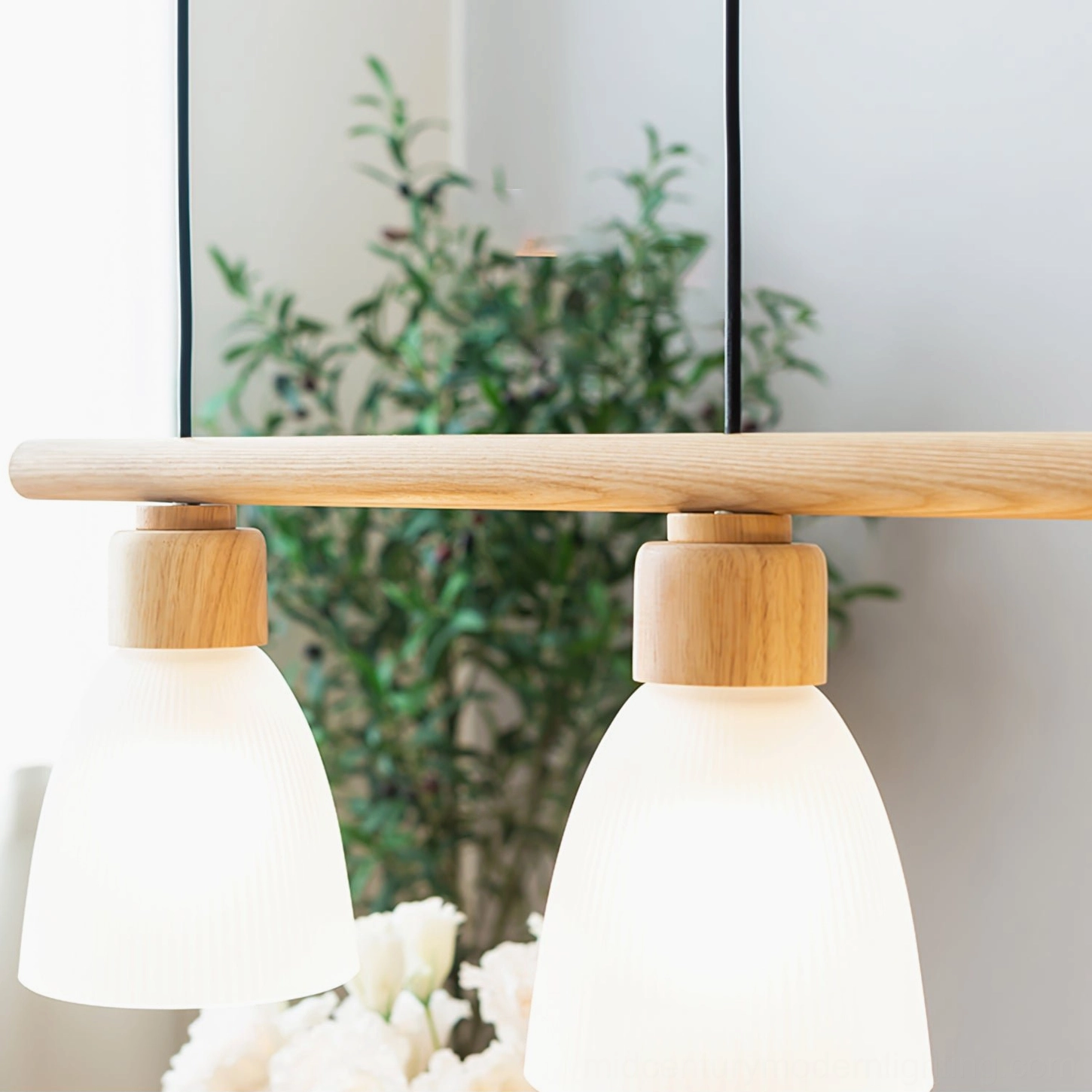 Muto Bird Chandelier 2-head variant - minimalist Nordic design with green plant styling