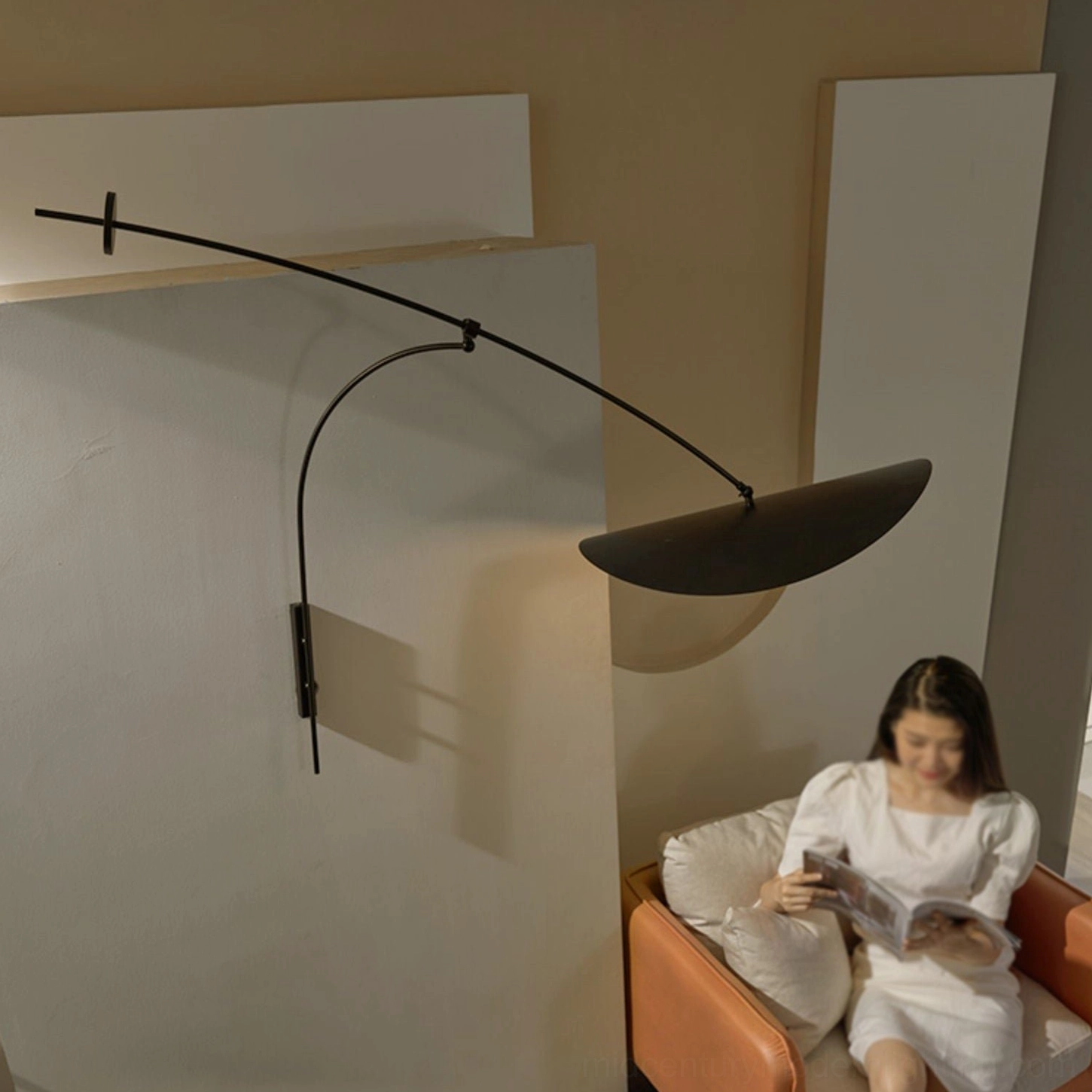Myrna wall lamp paired with contemporary furnishings, modern interior design showcase