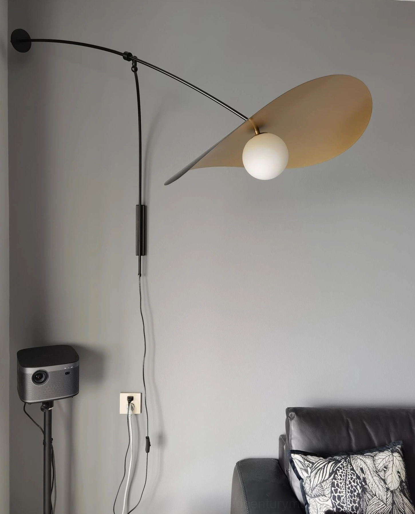 Myrna wall lamp in Scandinavian interior, warm wood tones, mid-century modern furniture