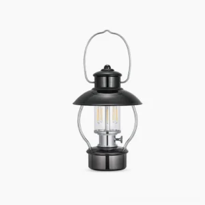 N80 cordless LED lantern with black finish and tempered glass panels, front studio view showing classic lantern design