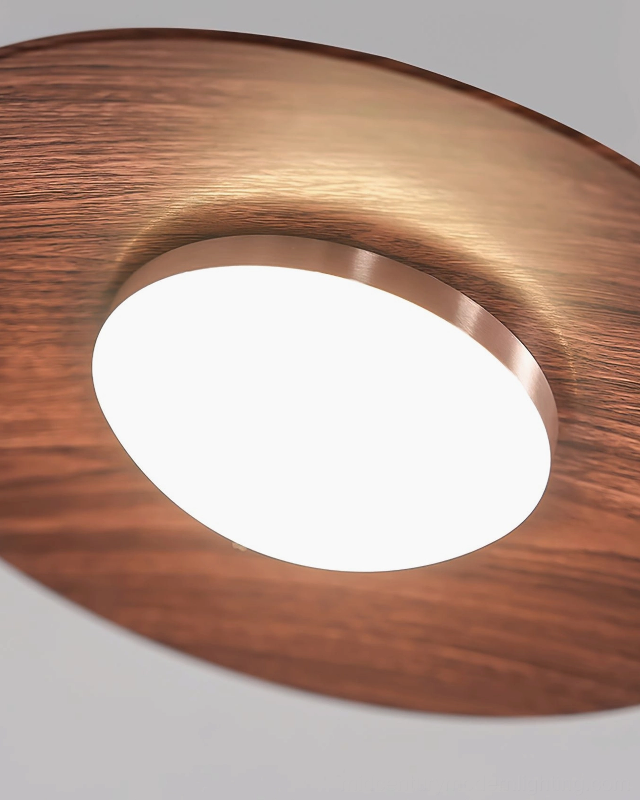 Walnut wood veneer disc shade pendant light frosted acrylic diffuser integrated LED