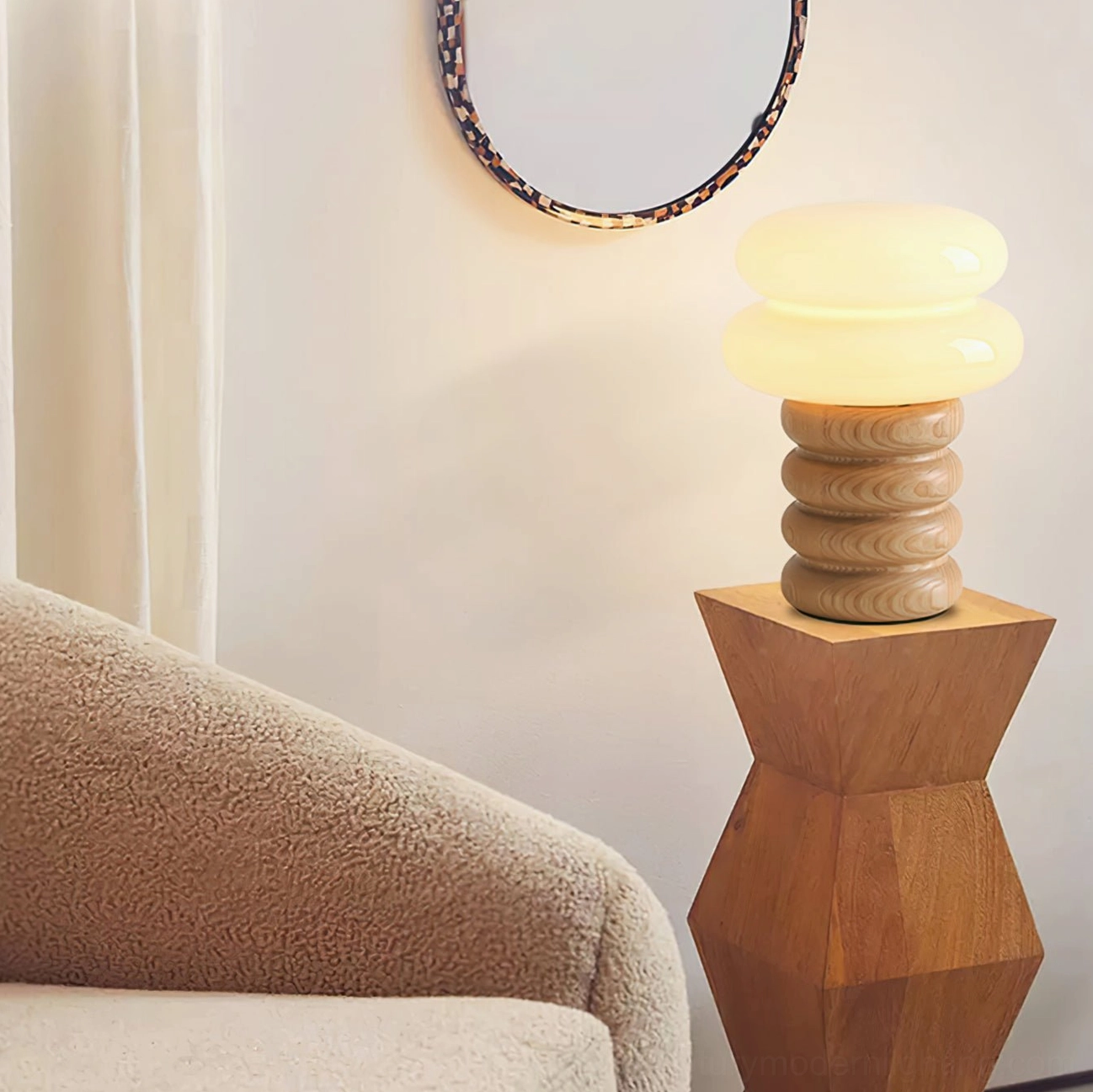 Compact Napako mid-century modern table lamp suited for minimalist bedside, reading nook, or contemporary home office setup