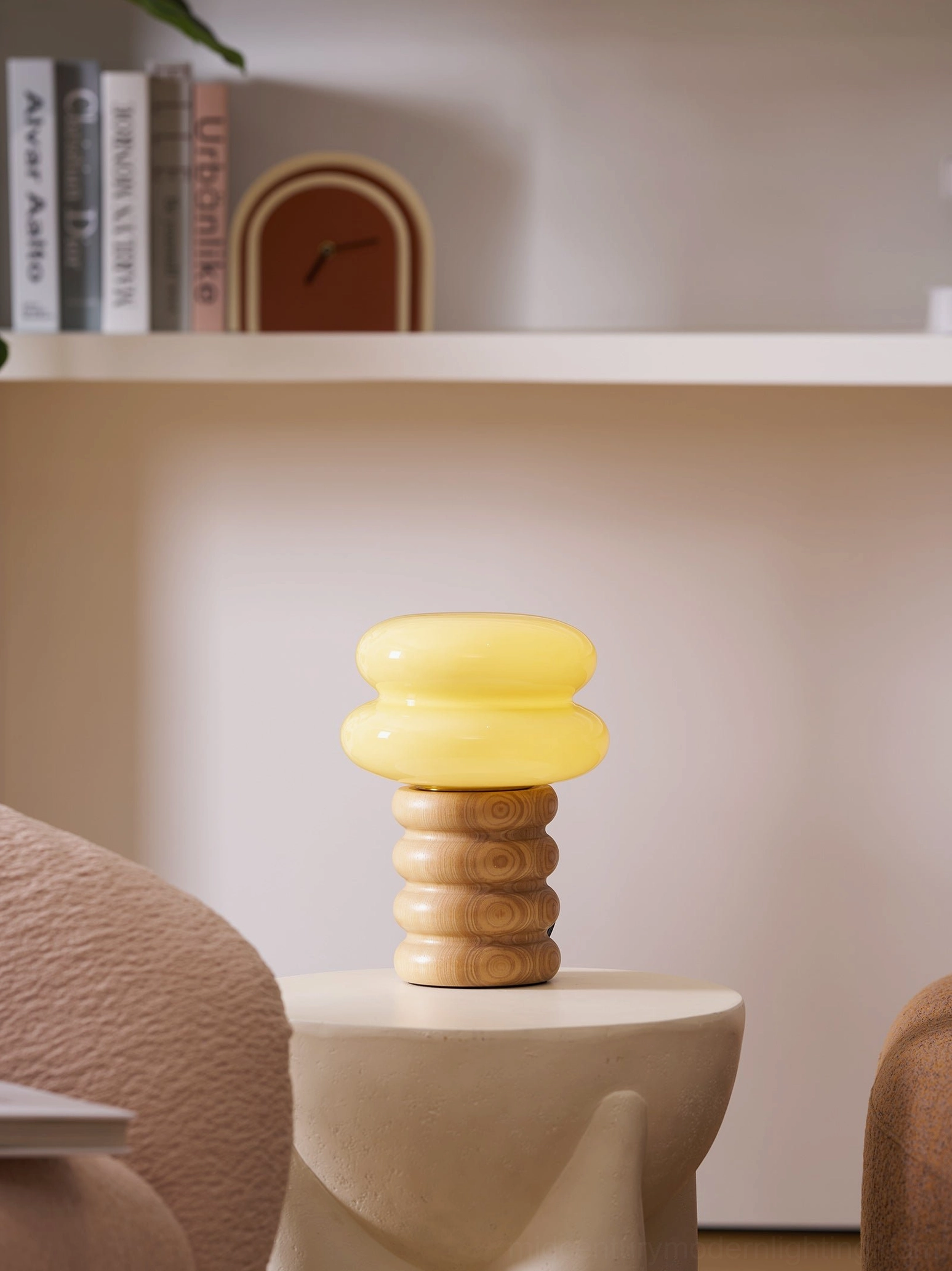 Hand-spliced ash wood Napako mid-century modern table lamp demonstrating traditional craftsmanship and design authenticity
