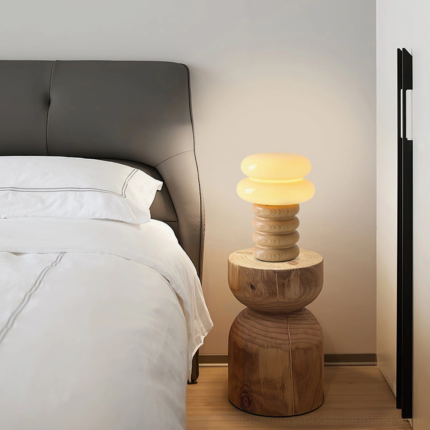 Napako mid-century modern table lamp with stable ash wood base ideal for nightstand, desk, or home library positioning