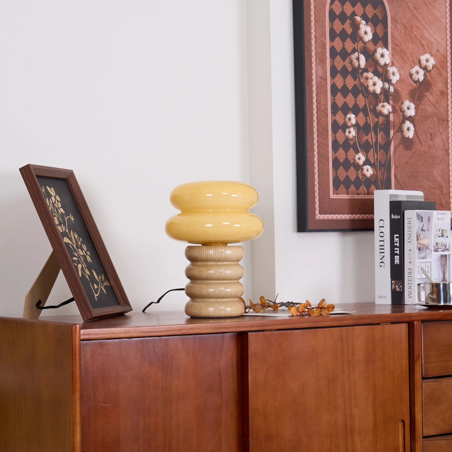 Scandinavian-style Napako minimalist table lamp in natural wood finish perfect for mid-century modern interior design