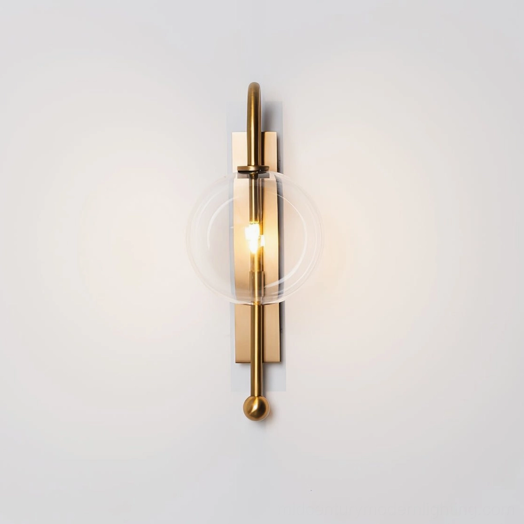 Naples copper wall lamp with clear spherical glass globe mid-century modern design