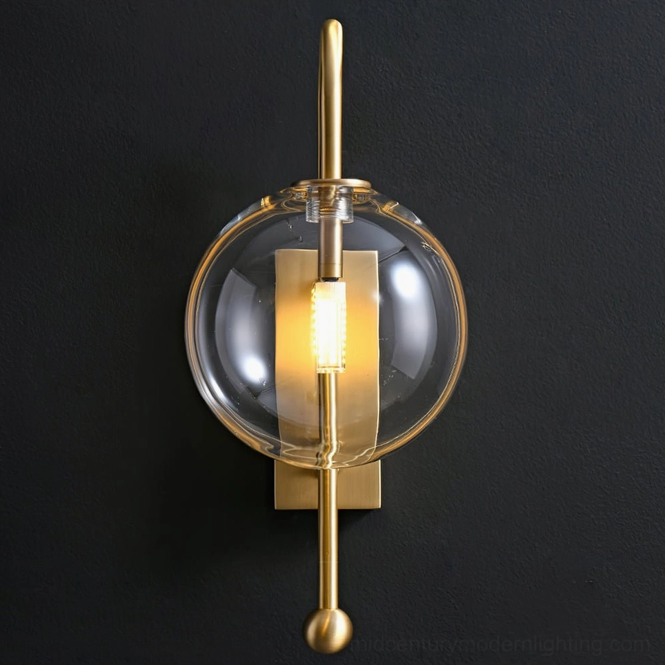 Premium copper wall-mounted sconce with glass globe delivering elegant ambient bedroom lighting