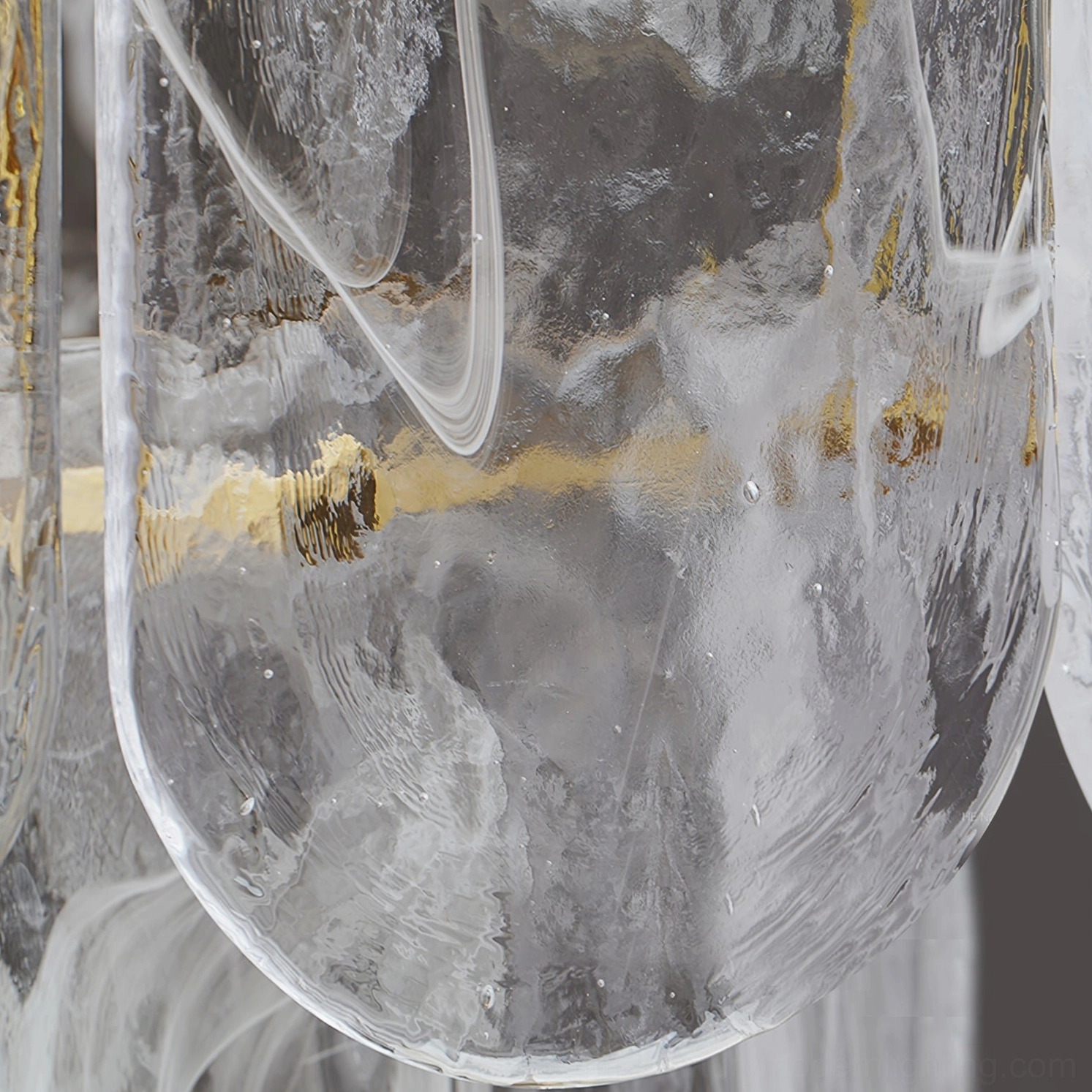 Nason brass chandelier architectural details showing precision-cut glass construction and brass framework