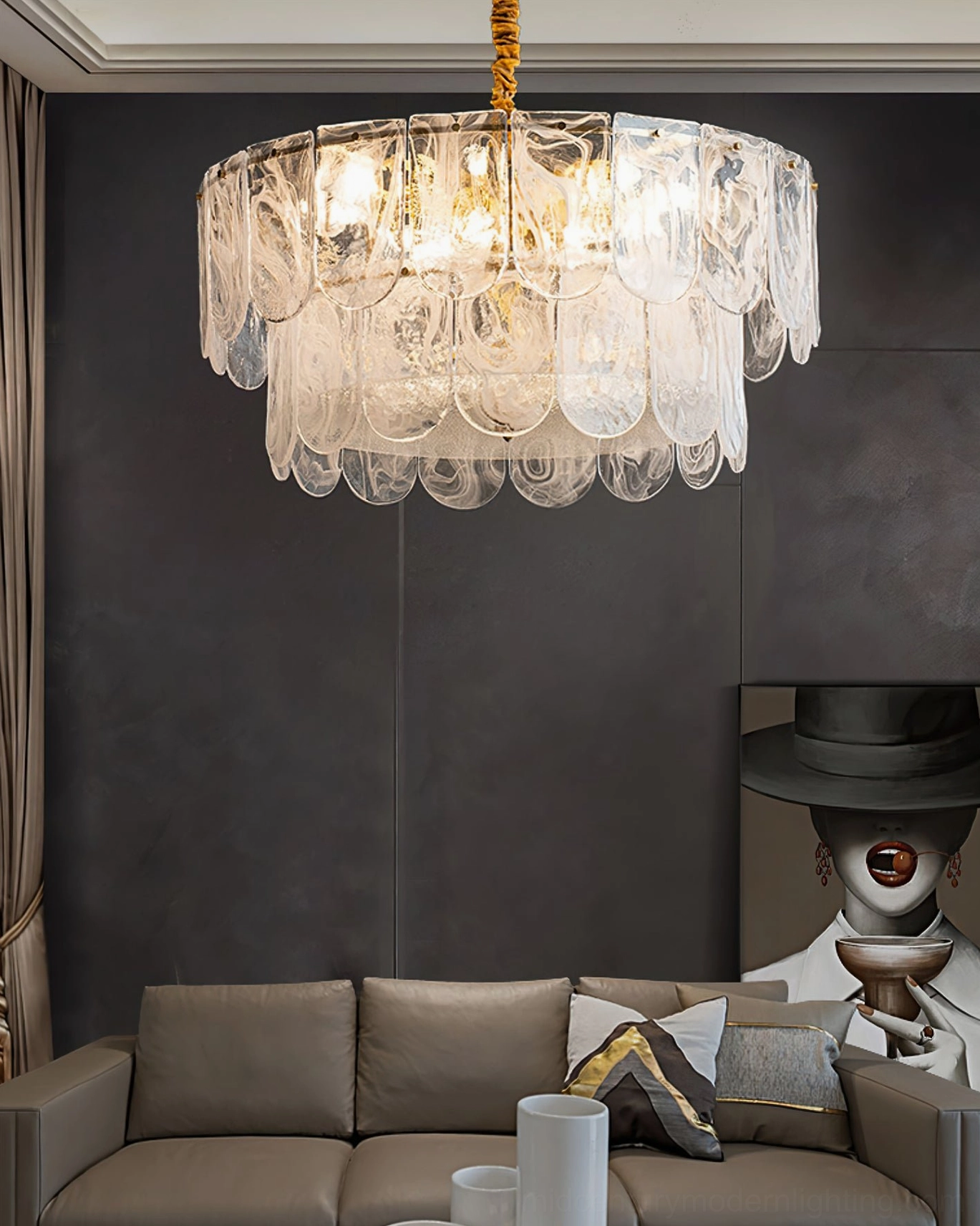 Nason brass chandelier brass frame and glass shade joints showing precision craftsmanship and durability