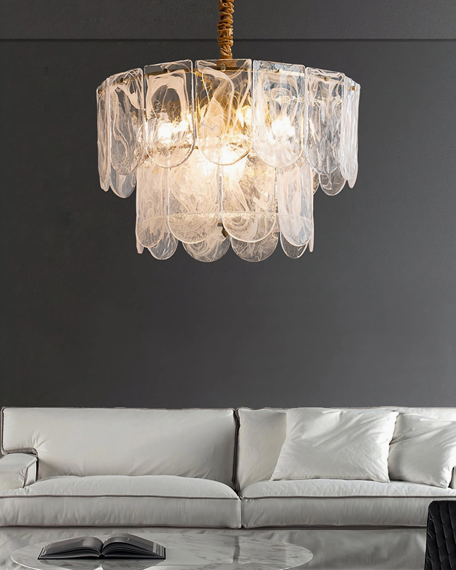 Nason brass chandelier front view showcasing symmetrical design and warm brass tone aesthetic