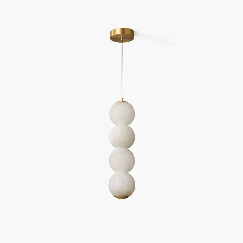 Natural alabaster stacked globe pendant light sculptural totem form brass accents