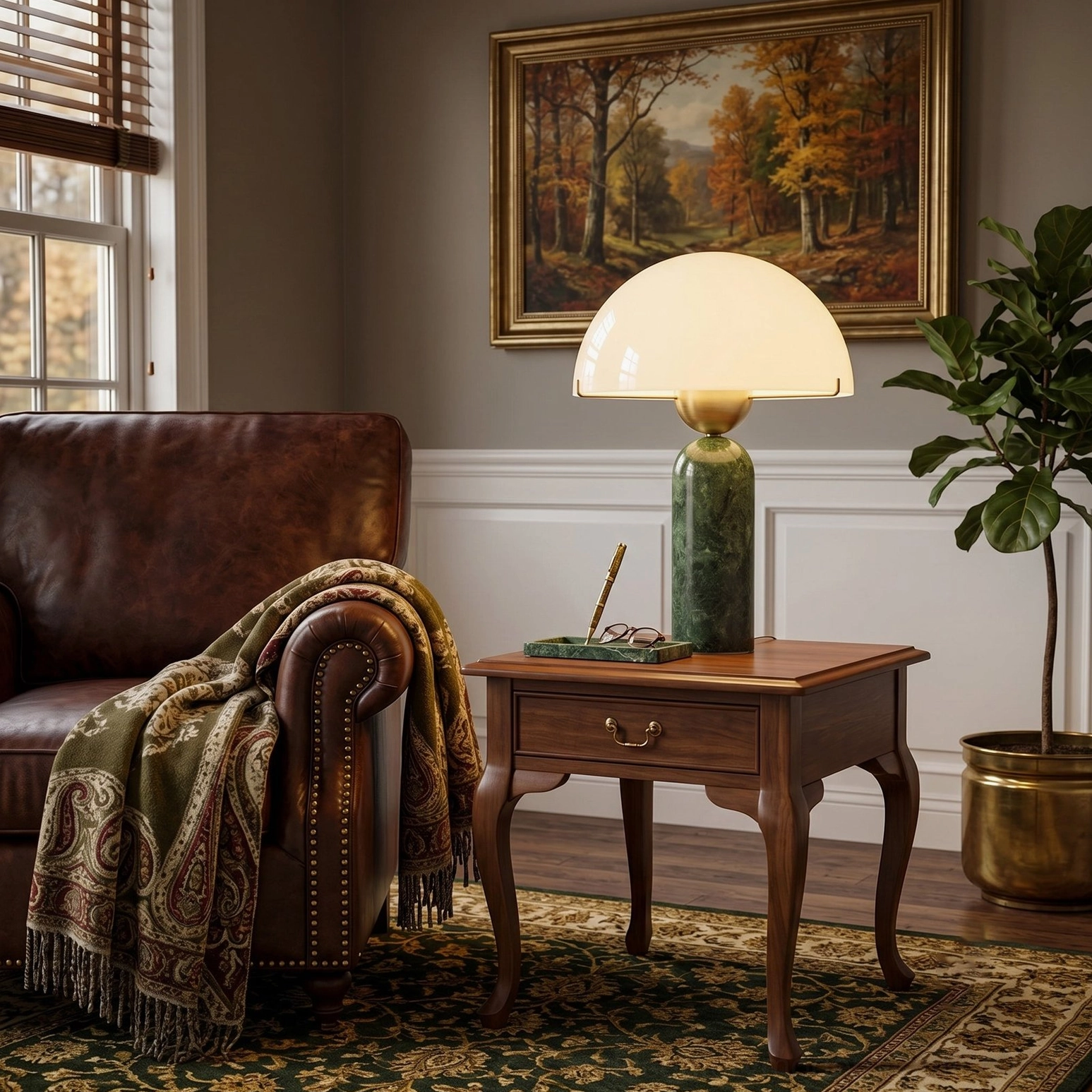 Natural marble table lamp with warm integrated LED light source, sculptural lighting for modern interiors