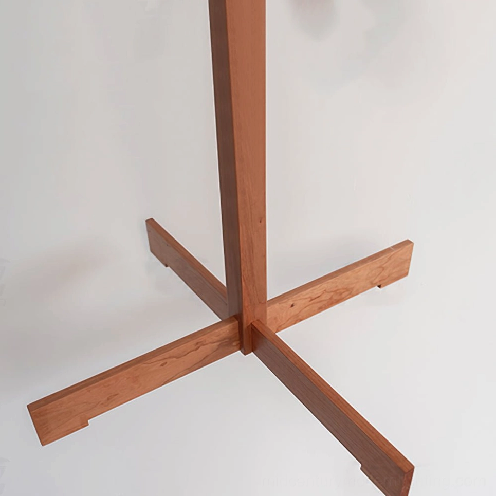 Natural wood floor lamp with fabric shade in modern living room arrangement