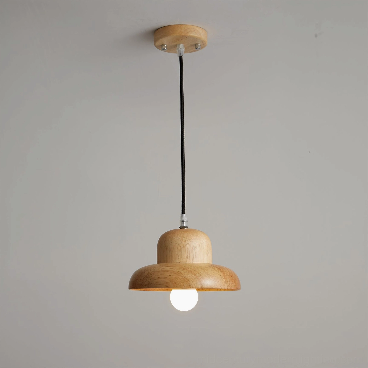 Natural wood pendant lamp showcasing authentic wood color and double-layer mushroom shape design